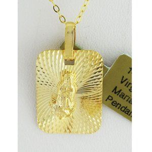 Solid Virgen Maria Pendant 14k Yellow Gold